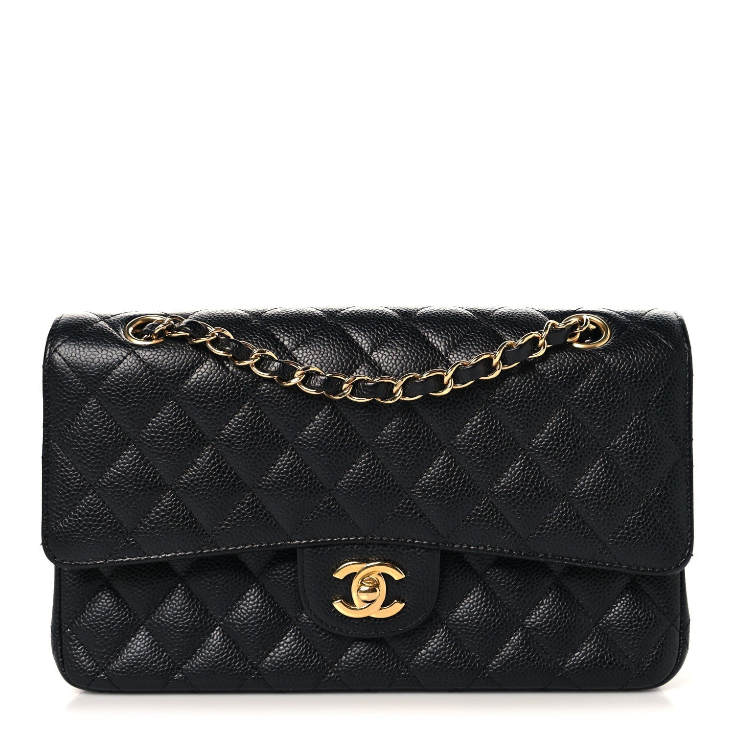 Caviar Quilted Medium Double Flap Black