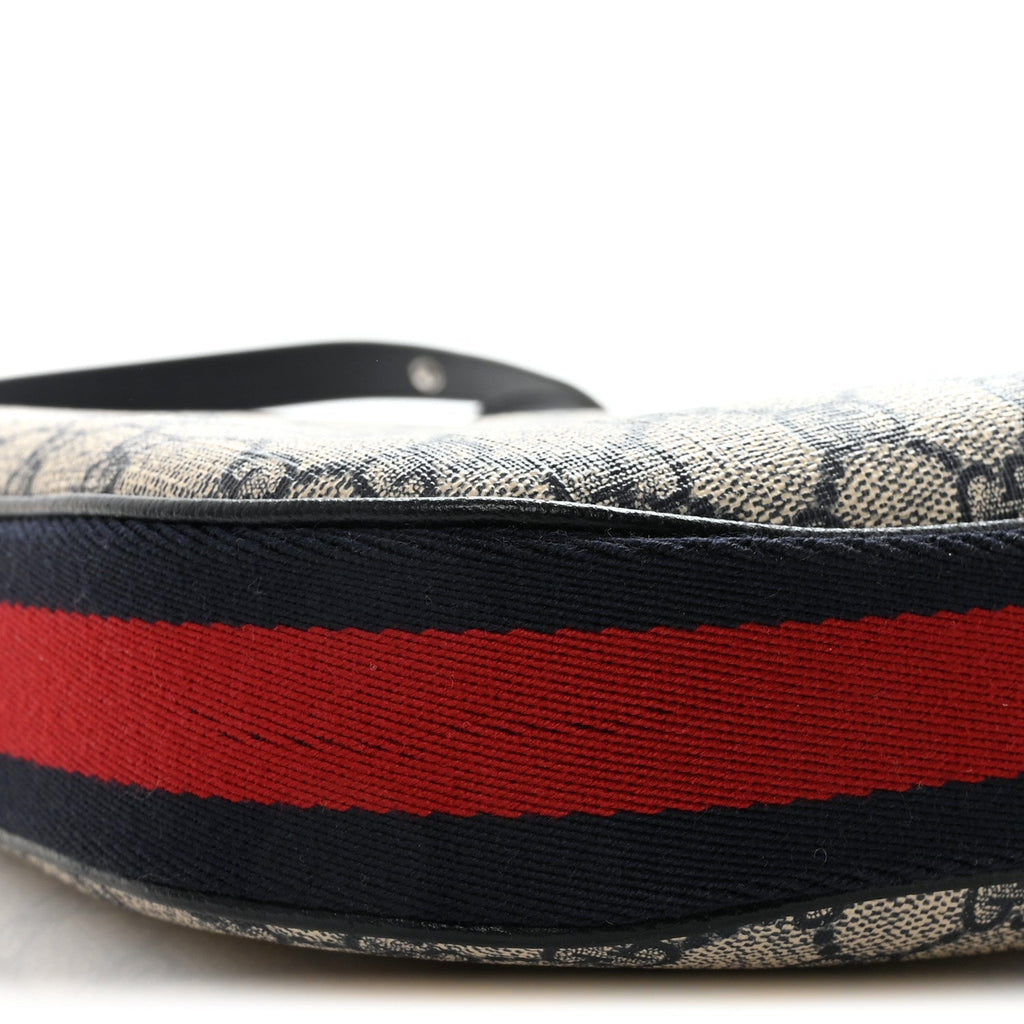 GG Supreme Monogram Textured Calfskin Web Large Attache Shoulder Bag Beige Blue