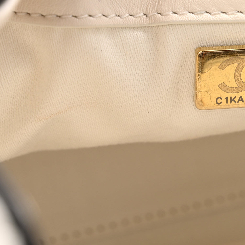 Braided Raffia Calfskin Mini Chanel 25 Handbag White Black