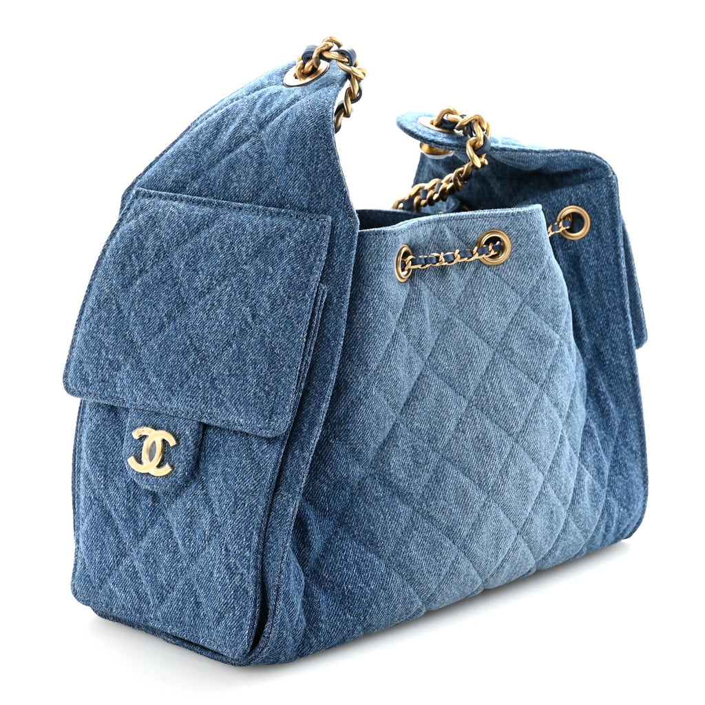 Washed Denim Quilted Small Chanel 25 Handbag Blue