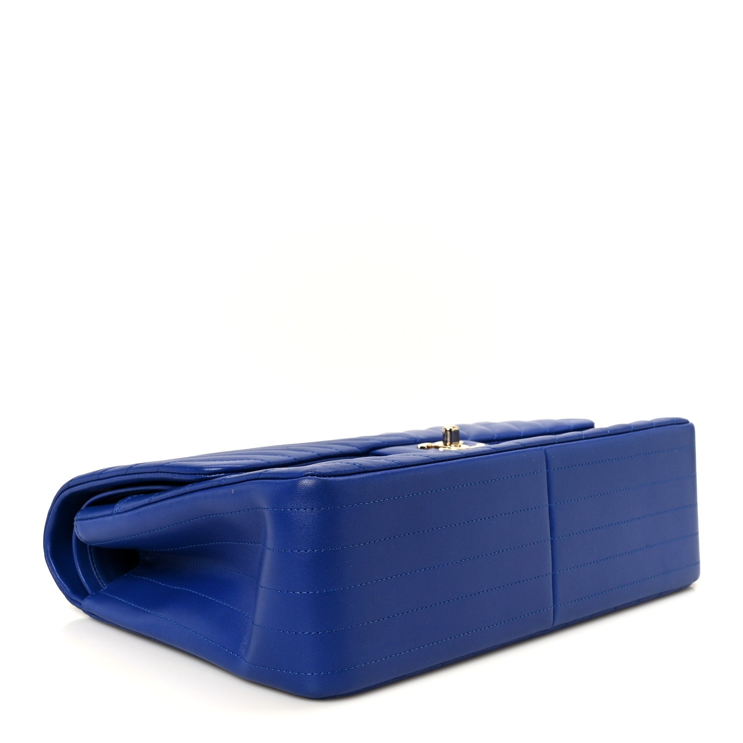 Lambskin Chevron Quilted Jumbo Double Flap Navy Blue