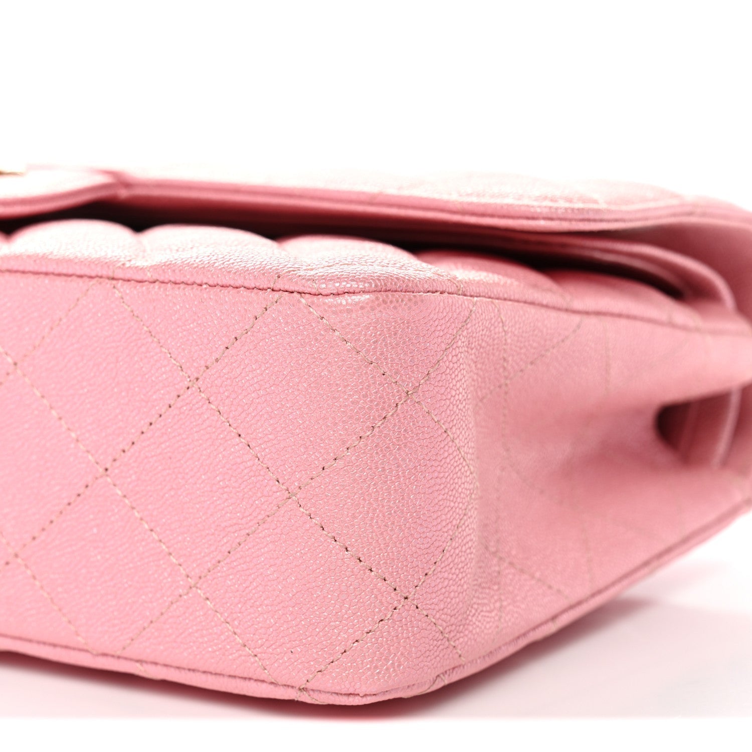 Iridescent Caviar Quilted Medium Double Flap Rose Pink