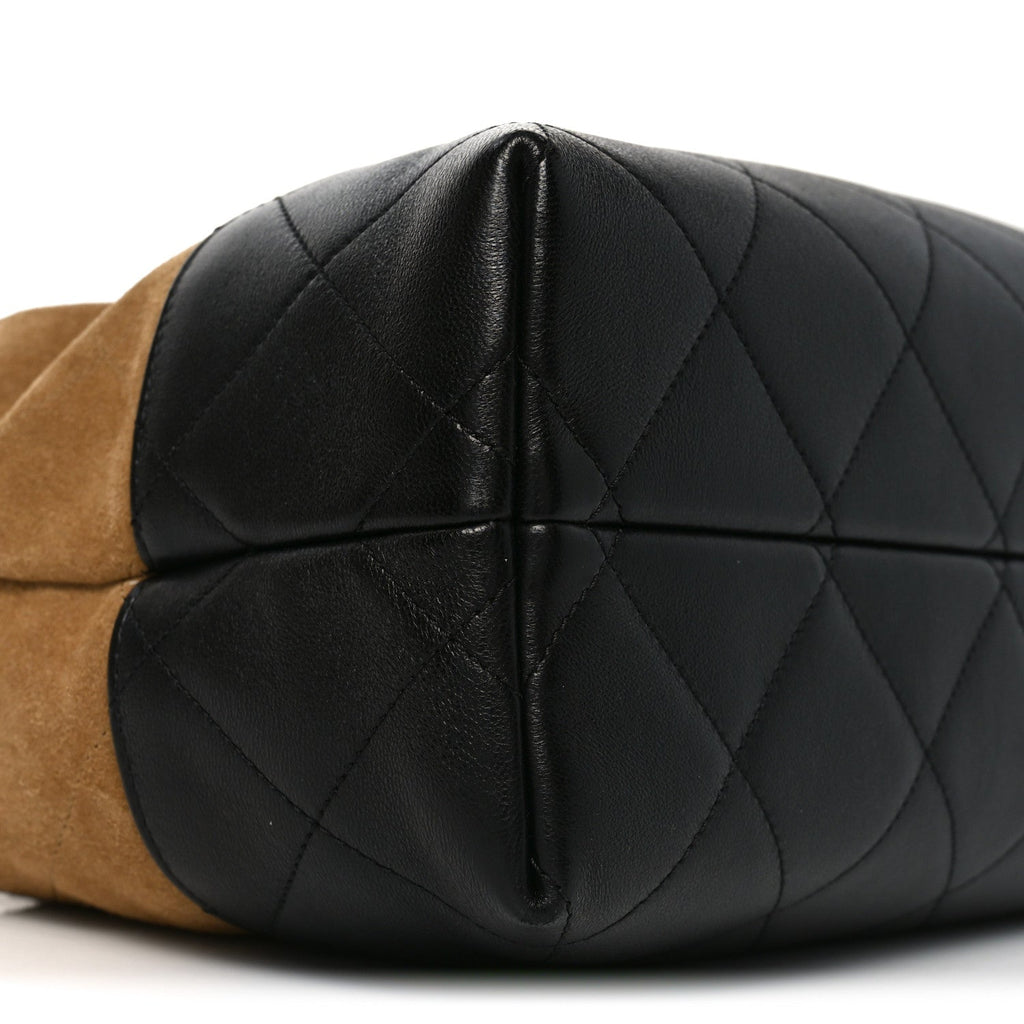 Suede Calfskin Shiny Lambskin Quilted Small Coco Base Shopping Bag Beige Black