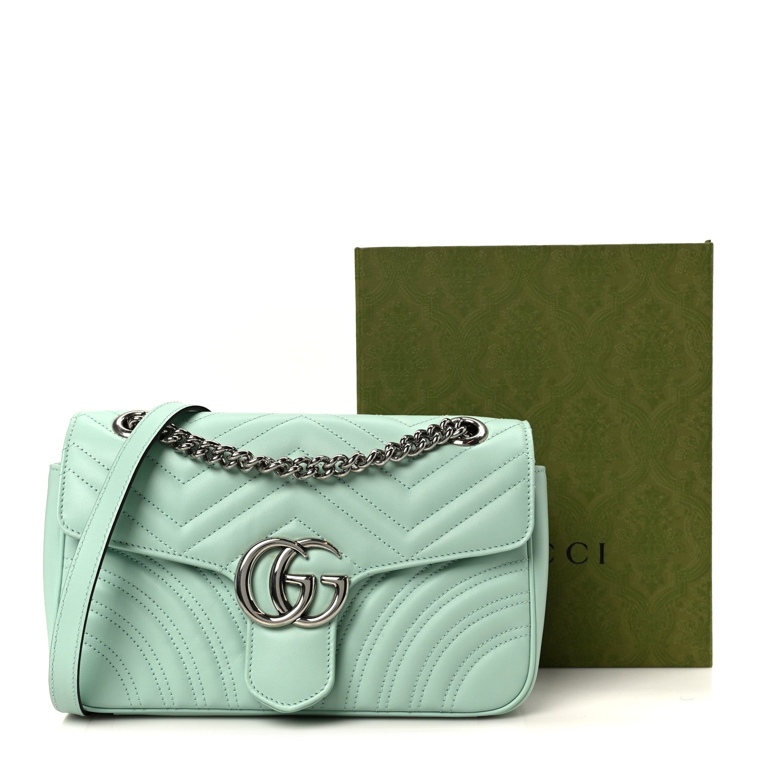 Calfskin Matelasse Small GG Marmont Shoulder Bag Water Green