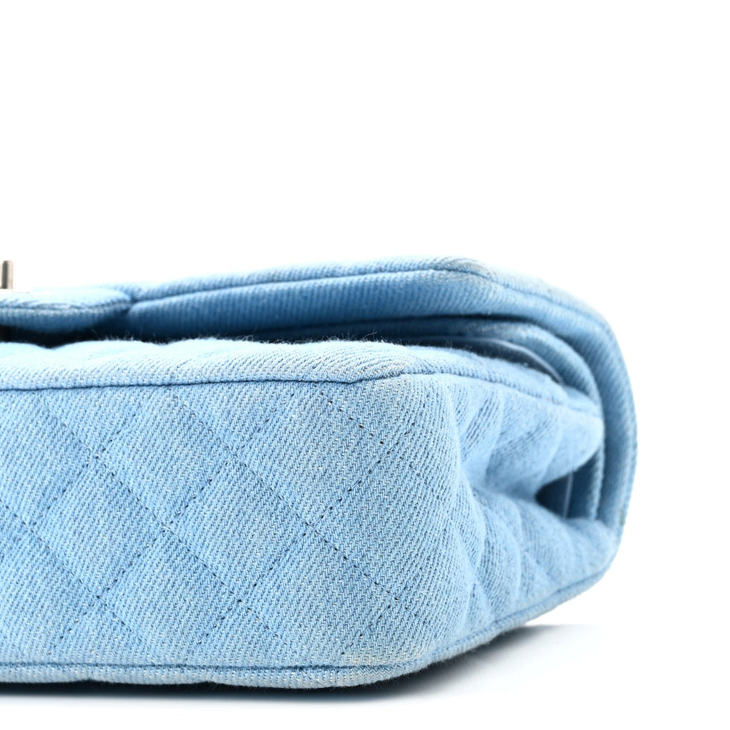 Denim Quilted Medium Double Flap Light Blue