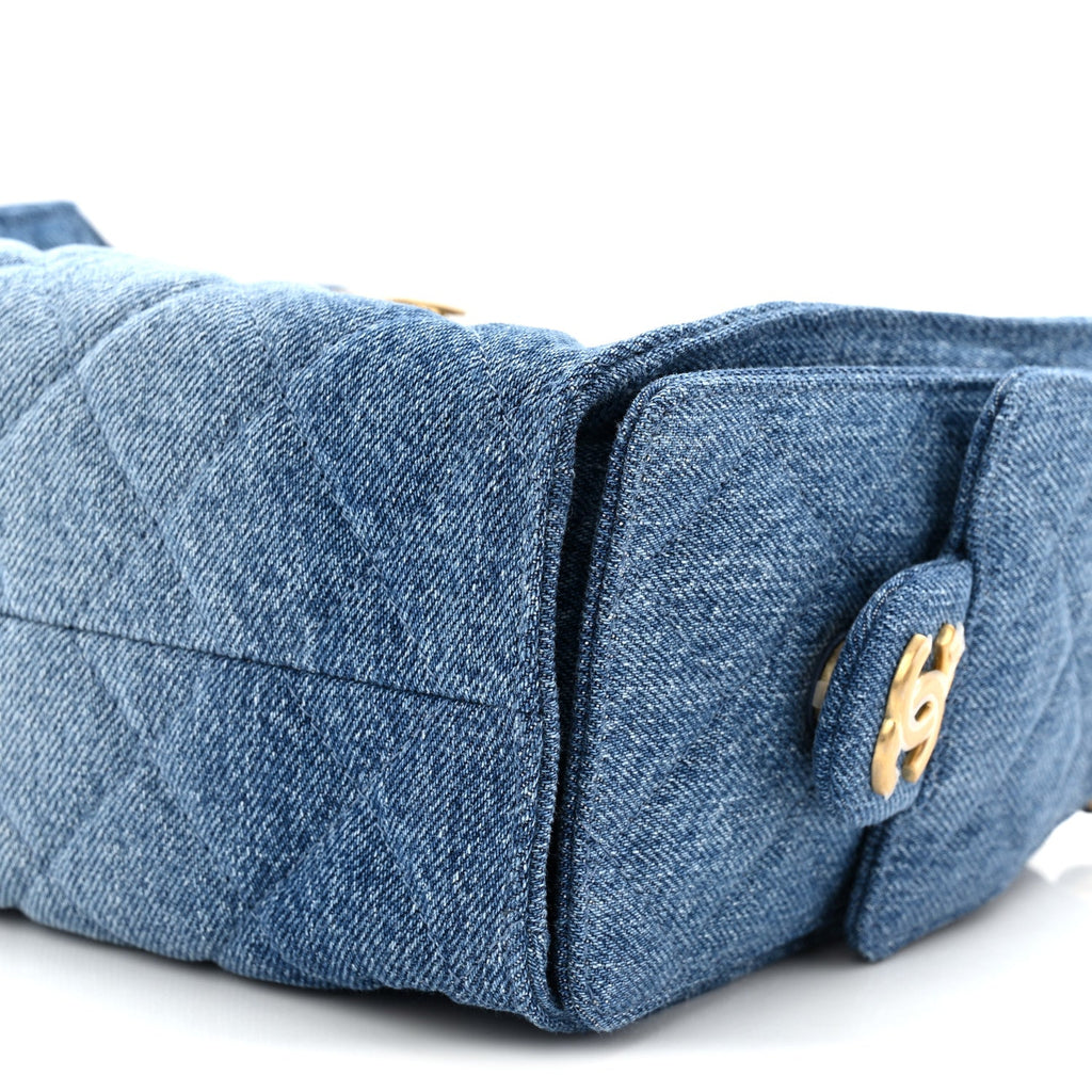 Washed Denim Quilted Mini Chanel 25 Handbag Blue