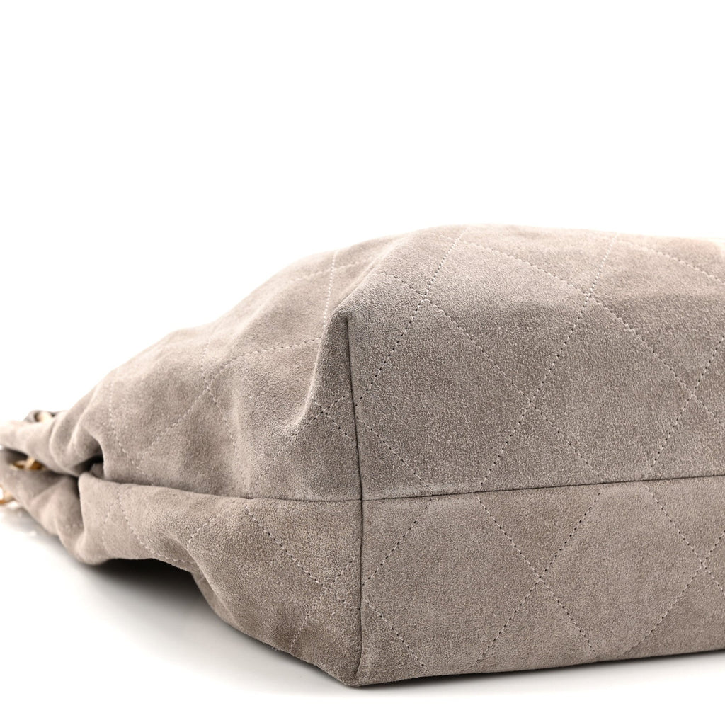 Suede Quilted Large Hobo Dark Grey