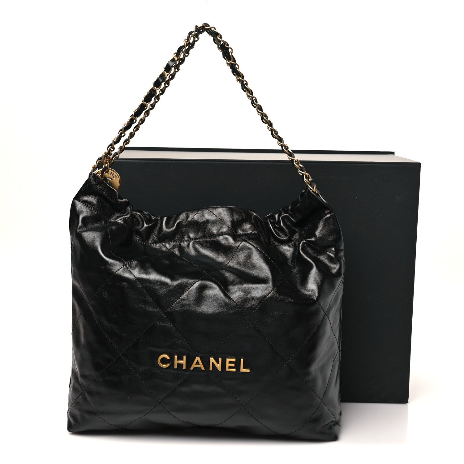 Shiny Calfskin Quilted Chanel 22 Black