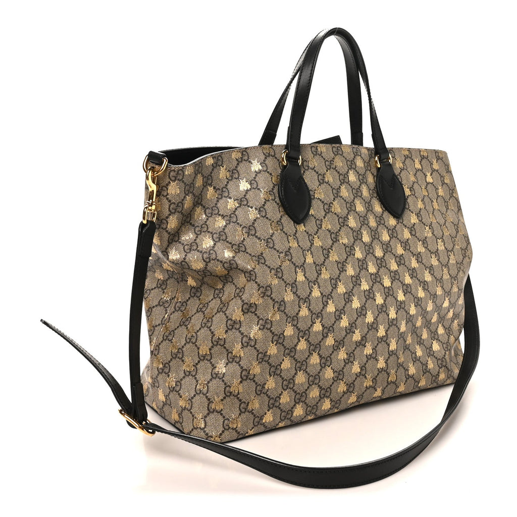 Soft GG Supreme Monogram Bees Medium Crossbody Tote Beige Oro Black