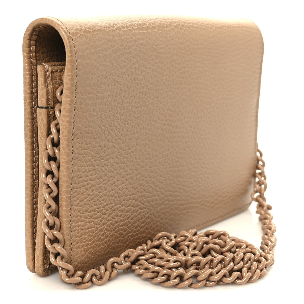 Dollar Calfskin Enamel Monochrome Mini GG Marmont Chain Wallet Camelia