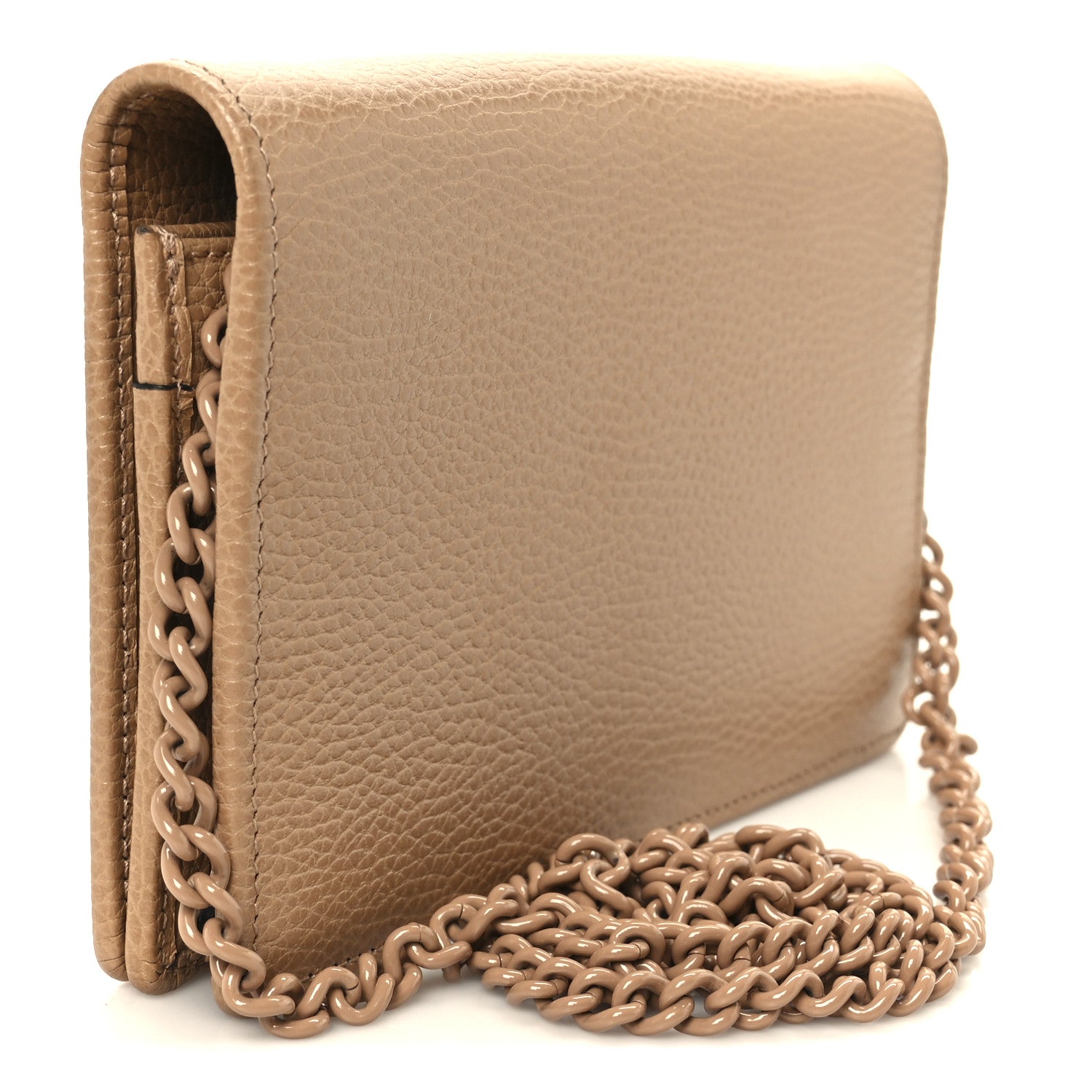 Dollar Calfskin Enamel Monochrome Mini GG Marmont Chain Wallet Camelia