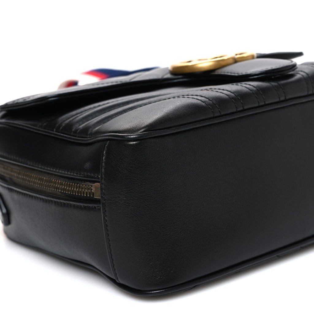Calfskin Matelasse Sylvie Web Small GG Marmont Top Handle Shoulder Bag Black