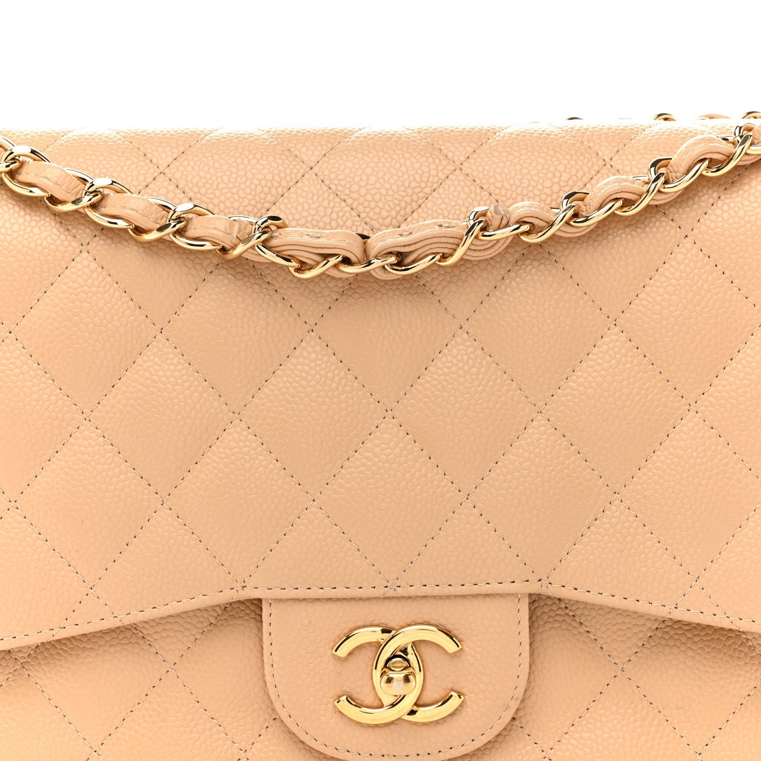 Caviar Quilted Jumbo Double Flap Beige