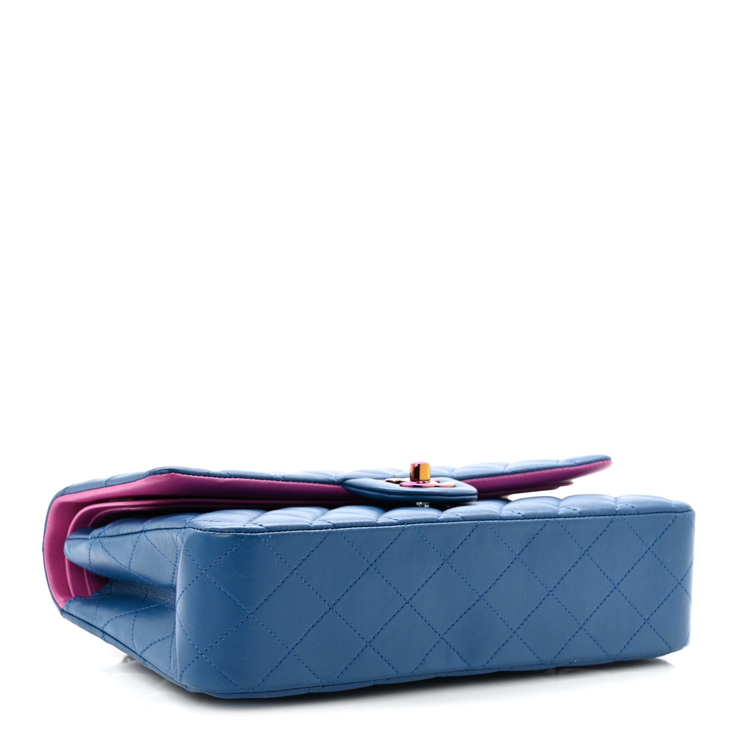 Lambskin Quilted Medium Double Flap Blue Pink