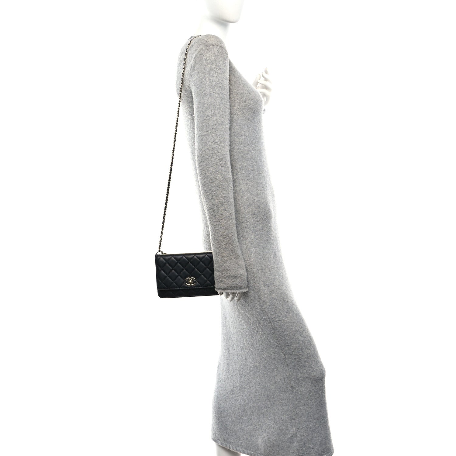 Lambskin Quilted Trendy CC Wallet On Chain WOC Black