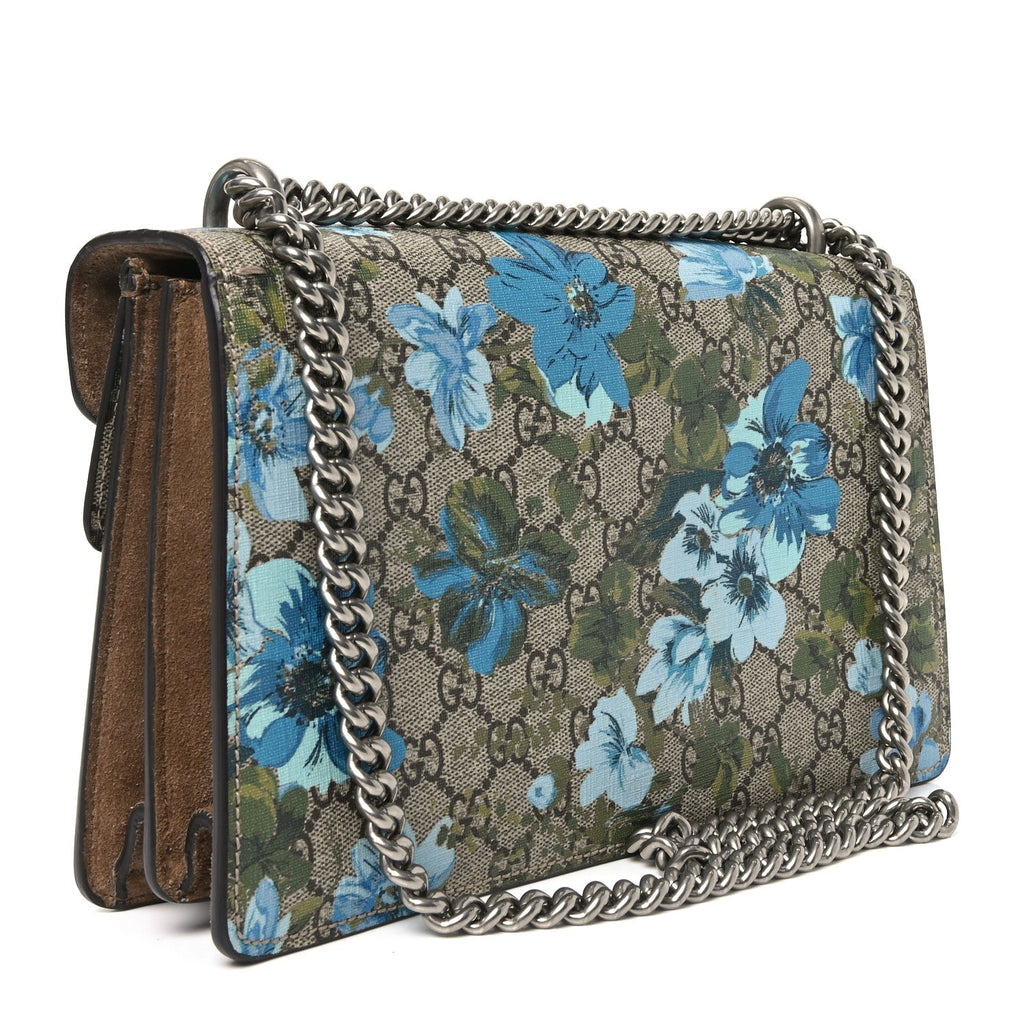 GG Supreme Monogram Blooms Print Embroidered Small Dionysus Shoulder Bag Blue Taupe