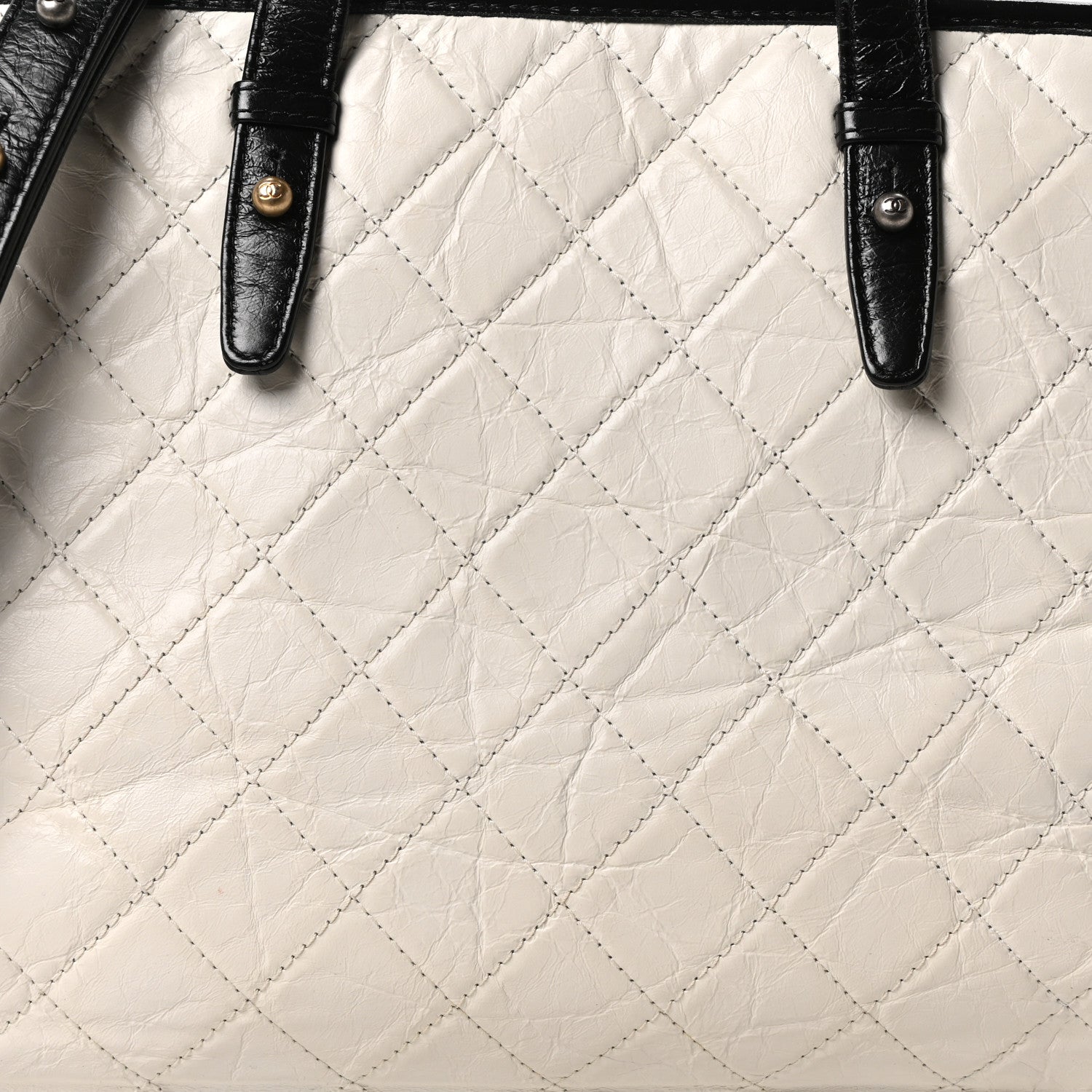Aged Calfskin Quilted Large Gabrielle Shopping Tote White Black