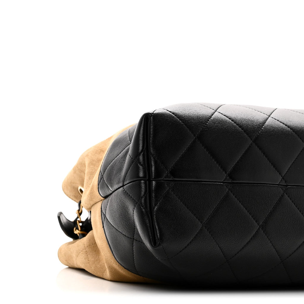 Suede Calfskin Shiny Lambskin Quilted Small Coco Base Shopping Bag Beige Black