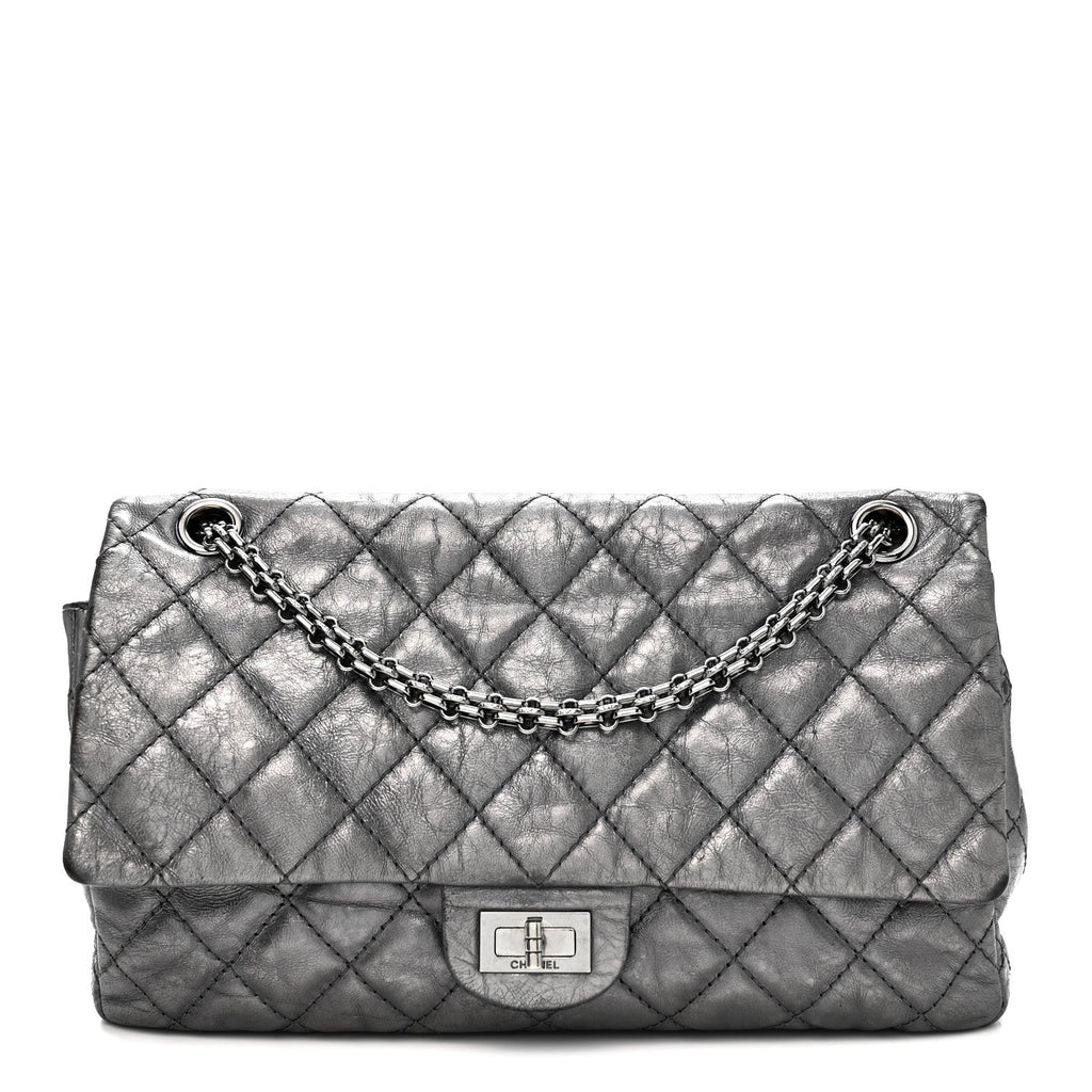 Metallic Aged Calfskin Quilted 2.55 Reissue 226 Flap Dark Silver