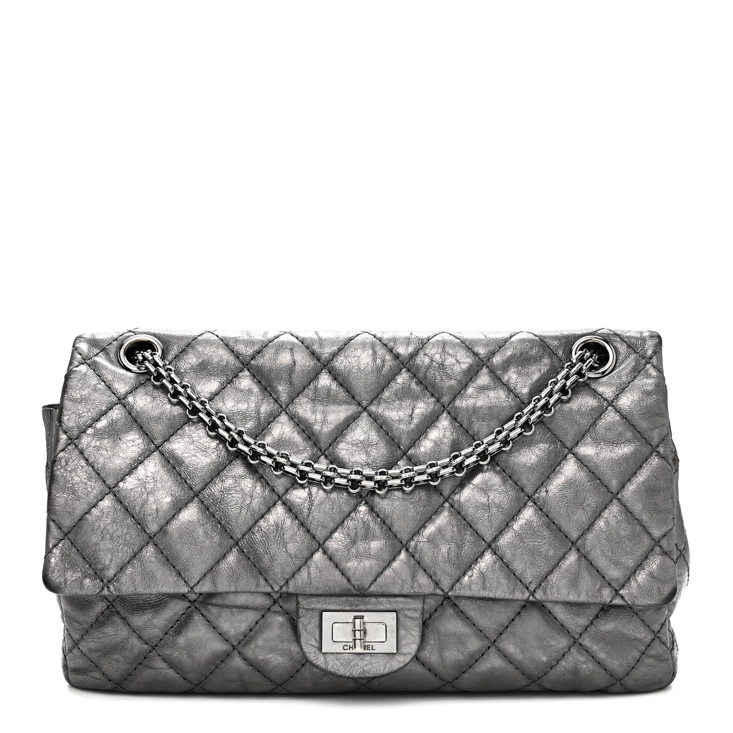 Metallic Aged Calfskin Quilted 2.55 Reissue 226 Flap Dark Silver
