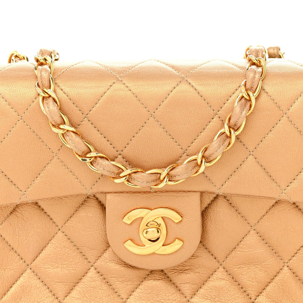 Metallic Lambskin Quilted Mini Square Flap Bronze
