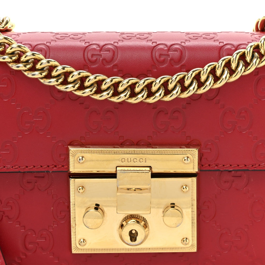 Guccissima Small Padlock Shoulder Bag Hibiscus Red
