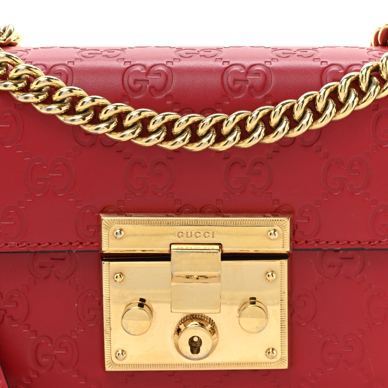 Guccissima Small Padlock Shoulder Bag Hibiscus Red