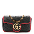 Vintage Effect Calfskin Matelasse Diagonal Super Mini Torchon GG Marmont Shoulder Bag Black Romantic Cherry