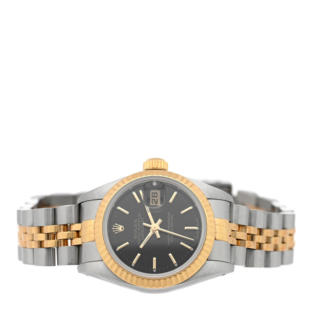 Stainless Steel 18K Yellow Gold 26mm Oyster Perpetual Datejust Watch Black 69173