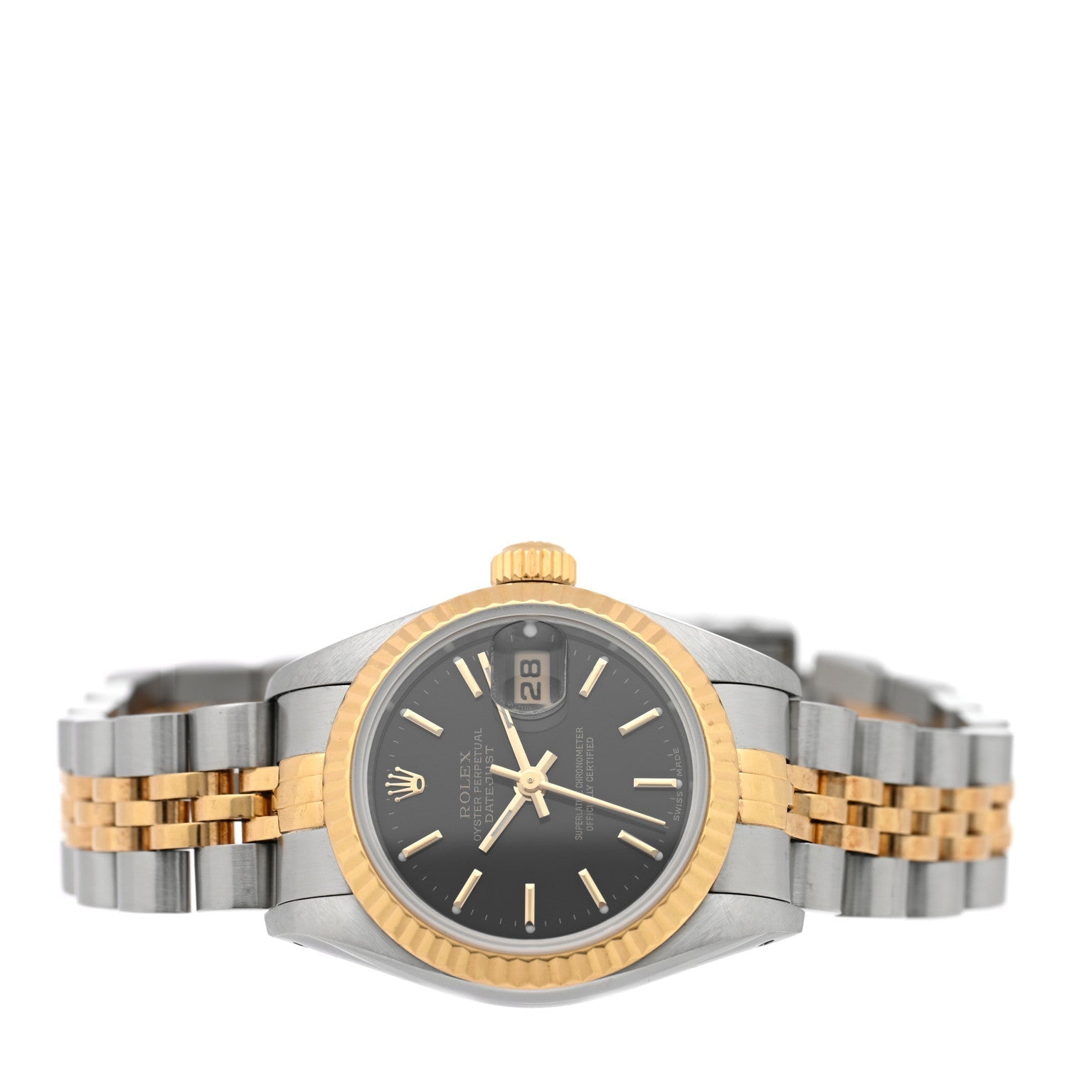 Stainless Steel 18K Yellow Gold 26mm Oyster Perpetual Datejust Watch Black 69173