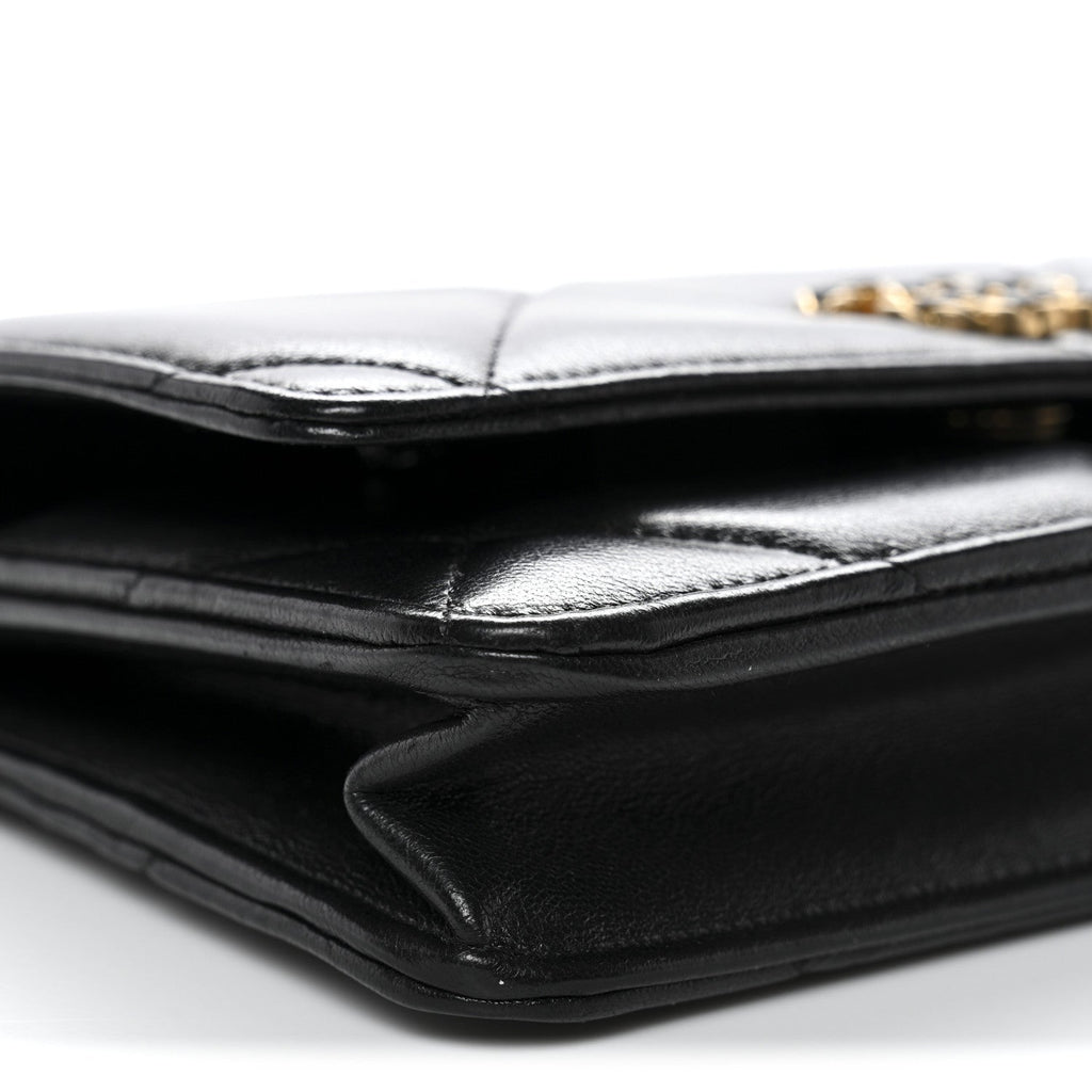 Lambskin Quilted Chanel 19 Wallet On Chain WOC Black