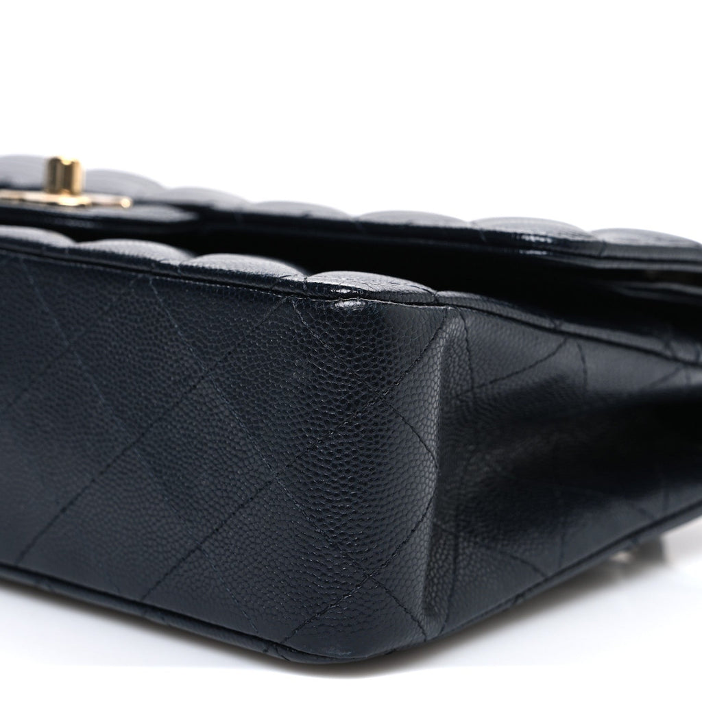 Caviar Quilted Medium Double Flap Navy