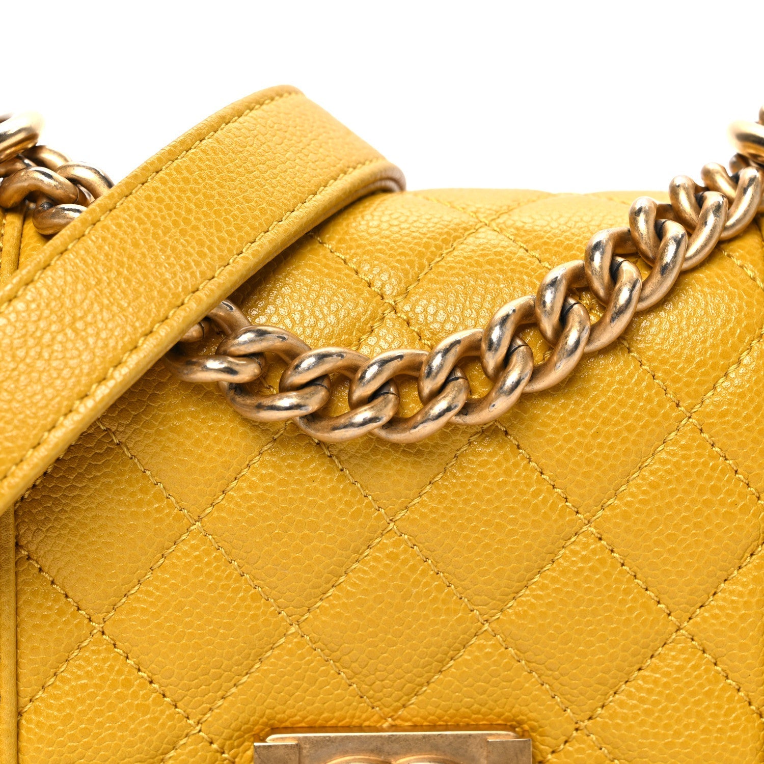 Caviar Quilted Mini Boy Flap Yellow