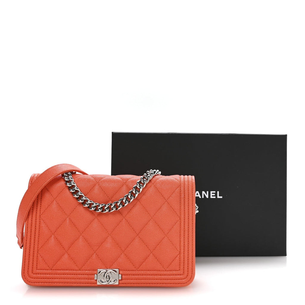 Caviar Quilted Boy Wallet On Chain WOC Orange