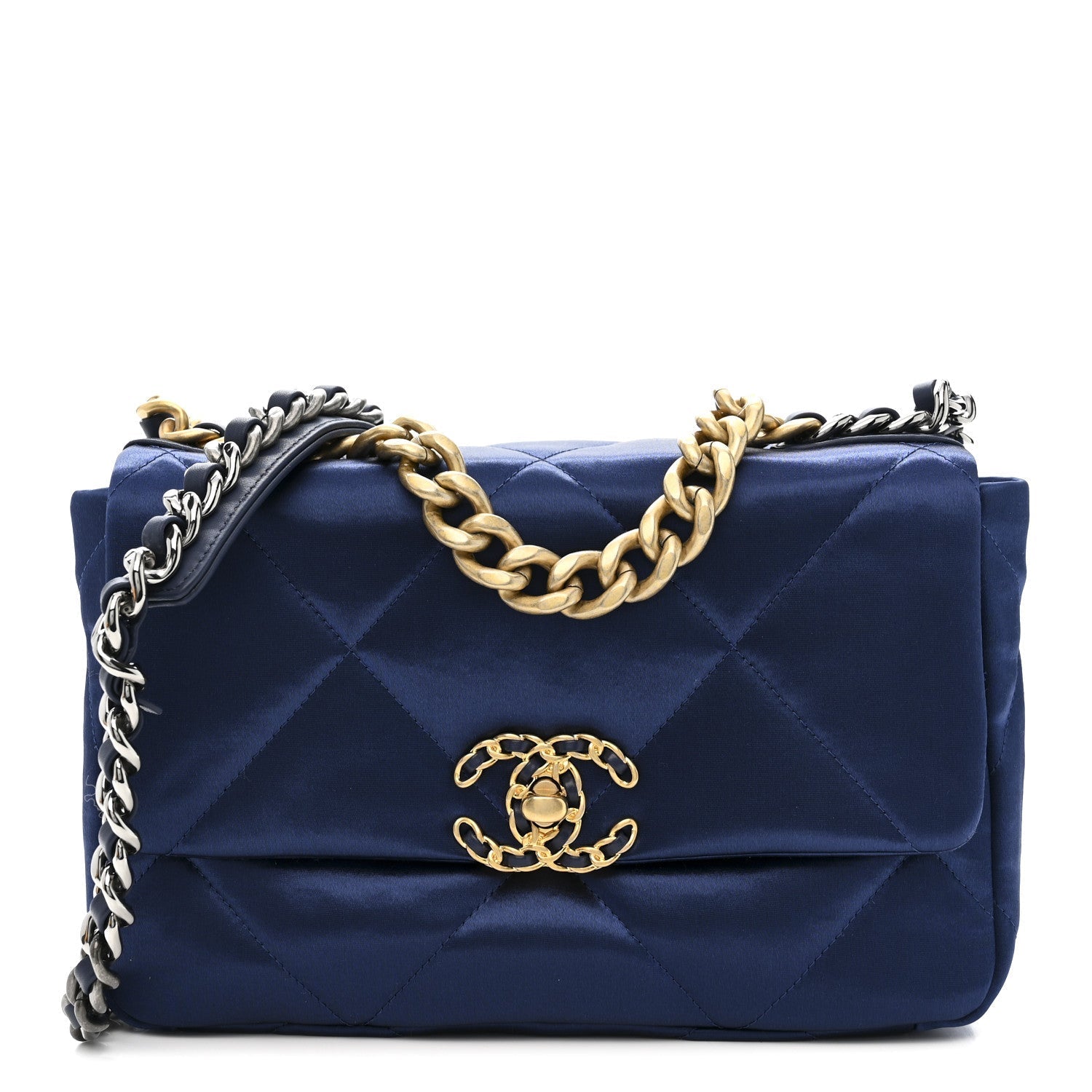 Satin Quilted Medium Chanel 19 Flap Blue