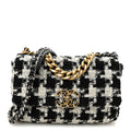 Tweed Quilted Medium Chanel 19 Flap Black Ecru White