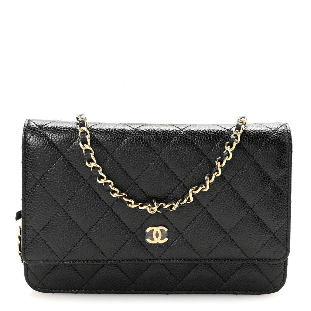 Caviar Quilted Wallet on Chain WOC Black