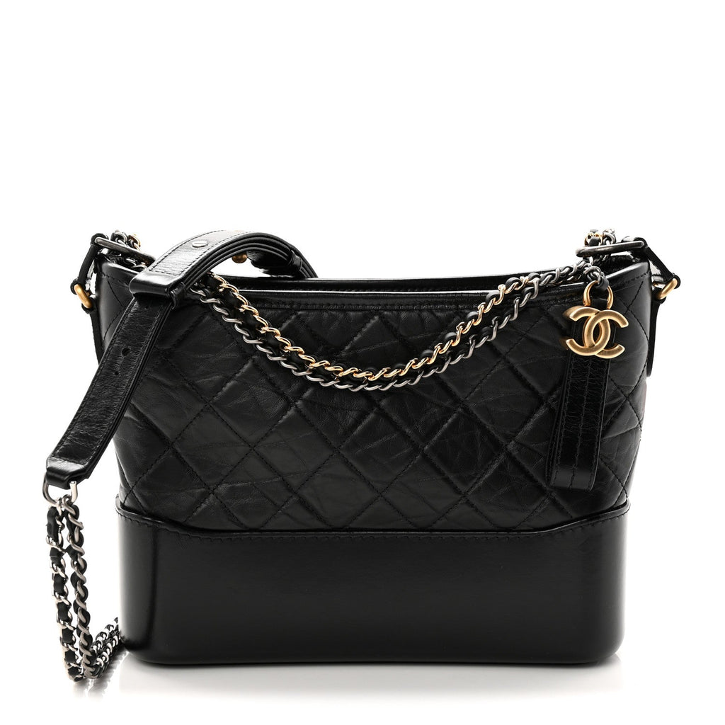 Aged Calfskin Quilted New Medium Gabrielle Hobo Black