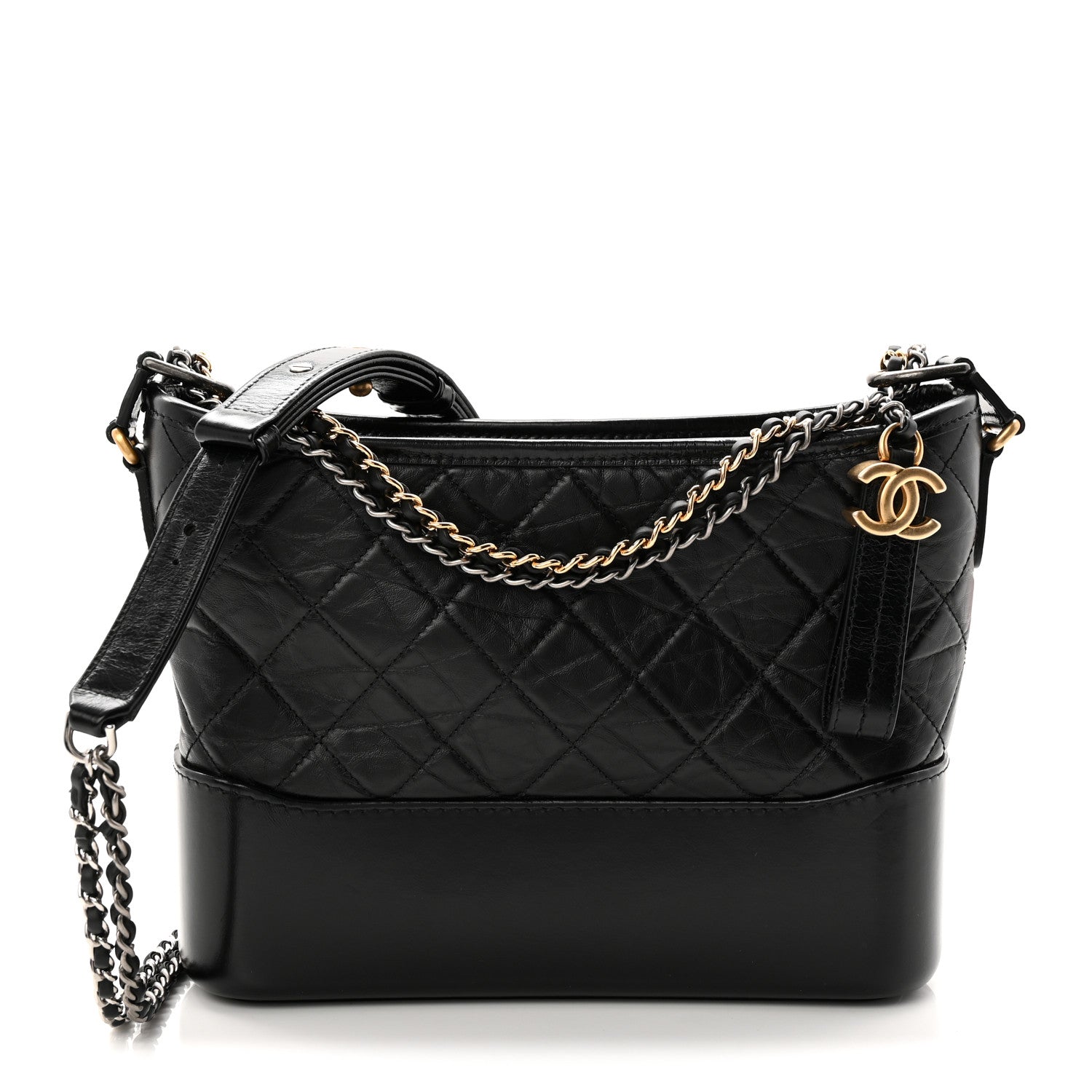 Aged Calfskin Quilted New Medium Gabrielle Hobo Black