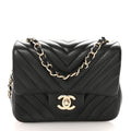 Lambskin Chevron Quilted Mini Square Flap Black
