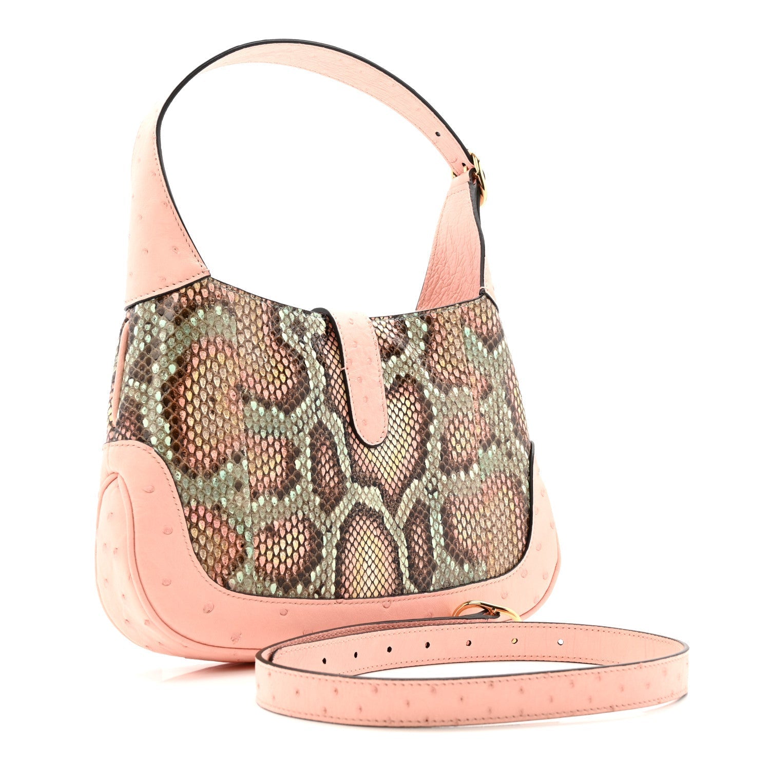 Snakeskin Ostrich Calfskin Small Jackie 1961 Hobo Pink Multicolor