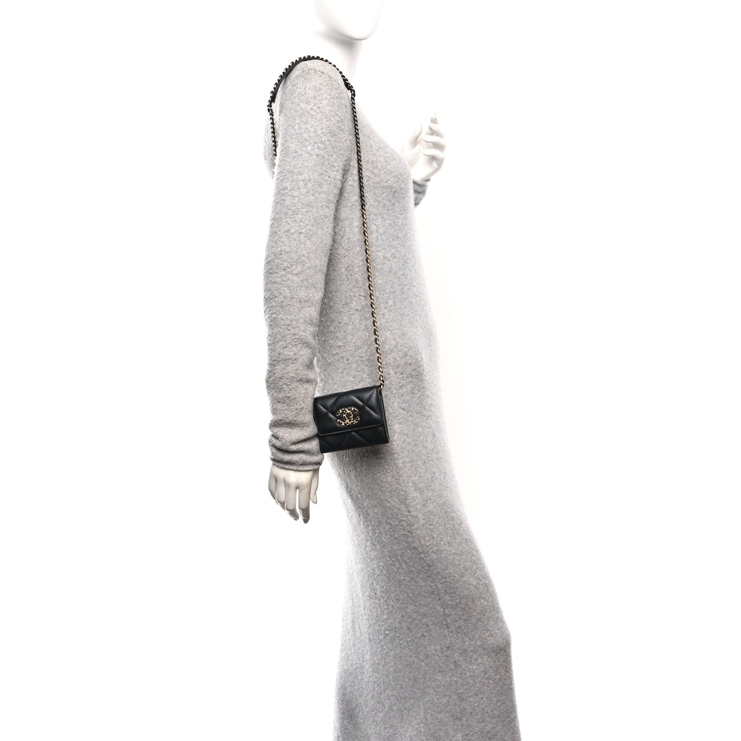 Lambskin Quilted Chanel 19 Flap Coin Purse With Chain Black
