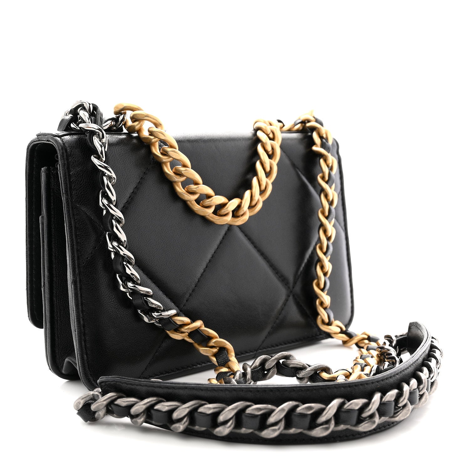 Lambskin Quilted Chanel 19 Wallet On Chain WOC Black