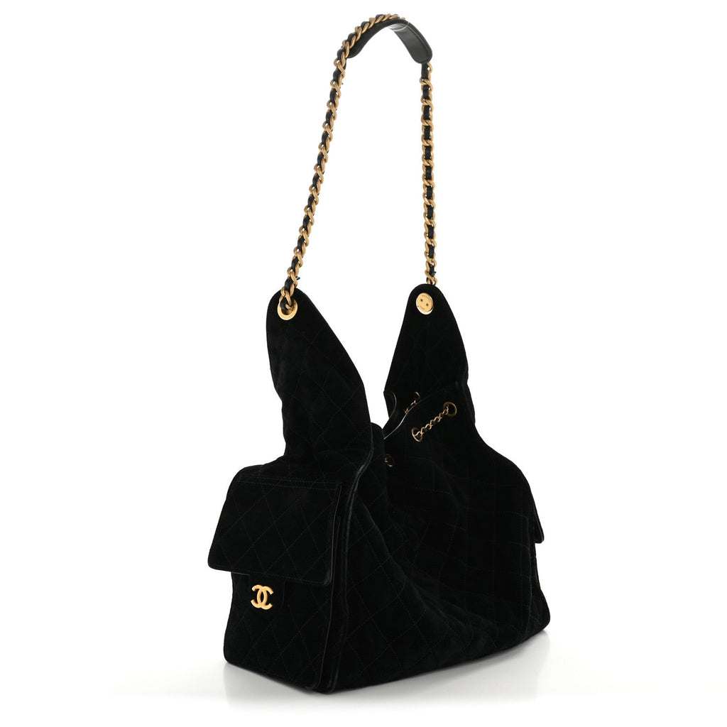 Suede Quilted Medium Chanel 25 Handbag Black