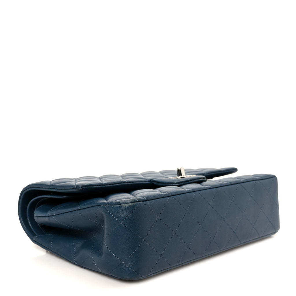 Lambskin Quilted Medium Double Flap Navy