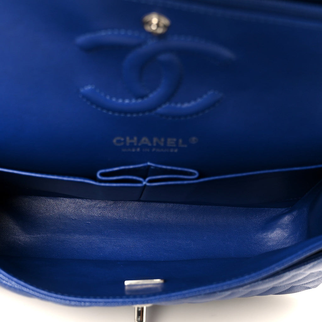 Caviar Quilted Small Double Flap Blue