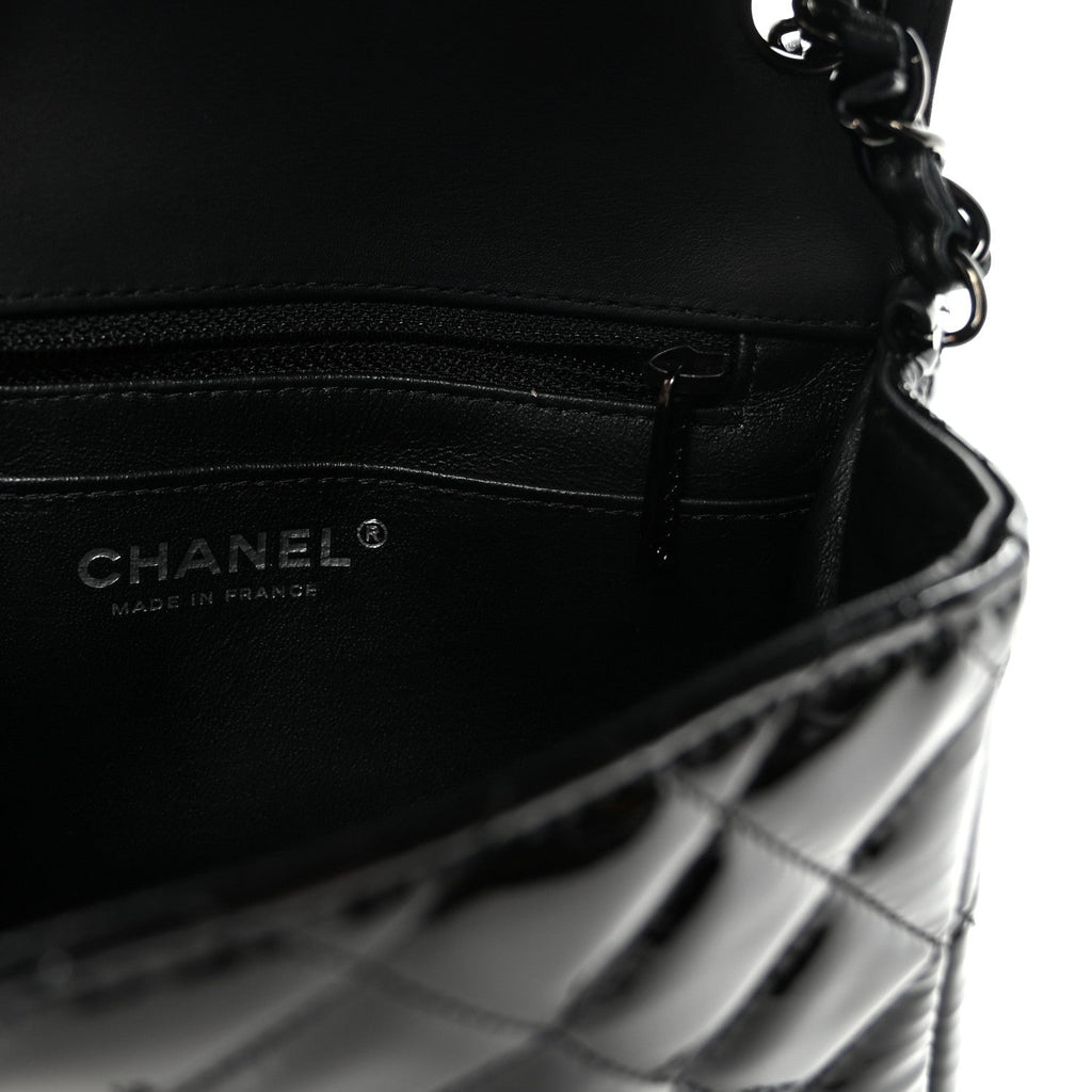 Patent Calfskin Quilted Mini Square Flap So Black