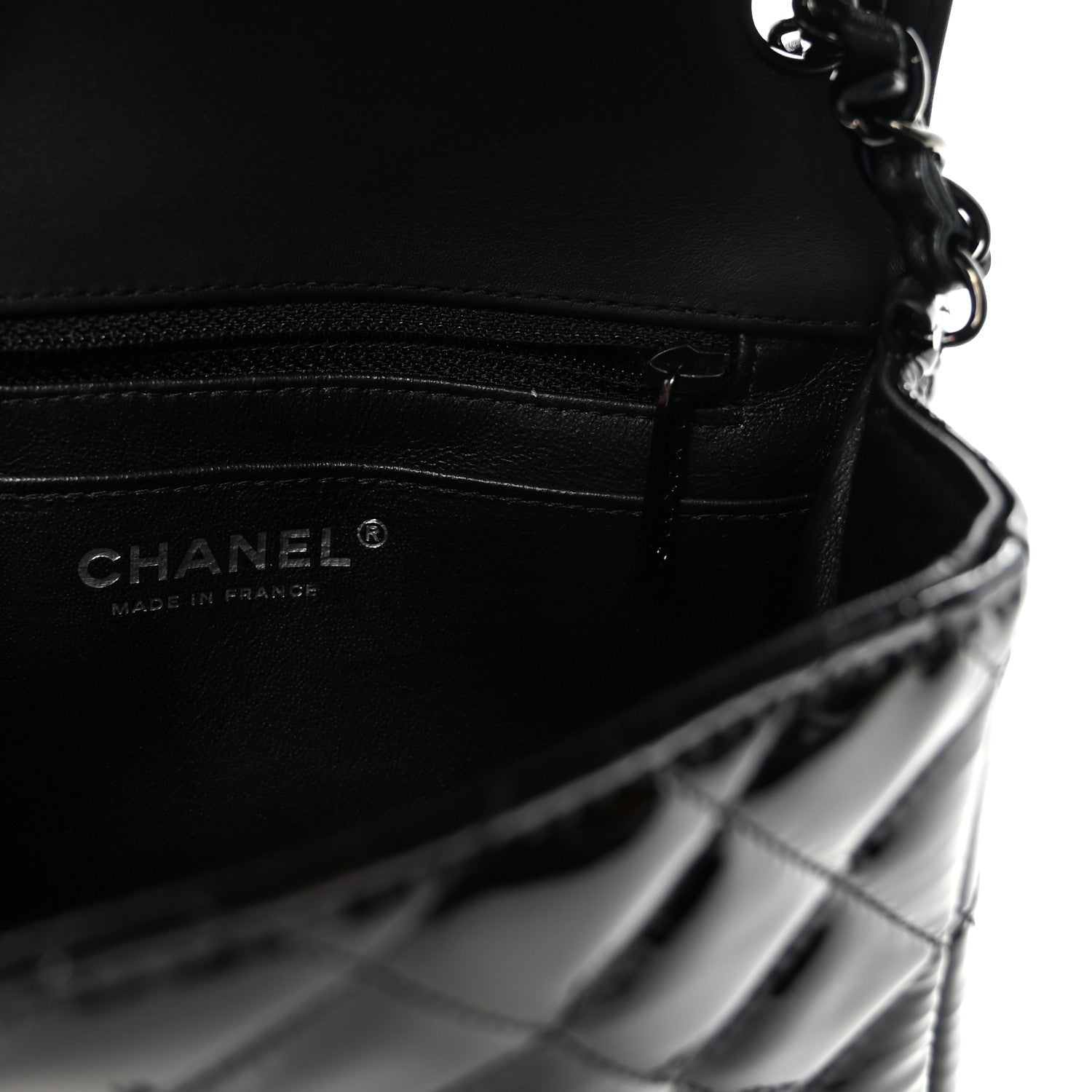 Patent Calfskin Quilted Mini Square Flap So Black
