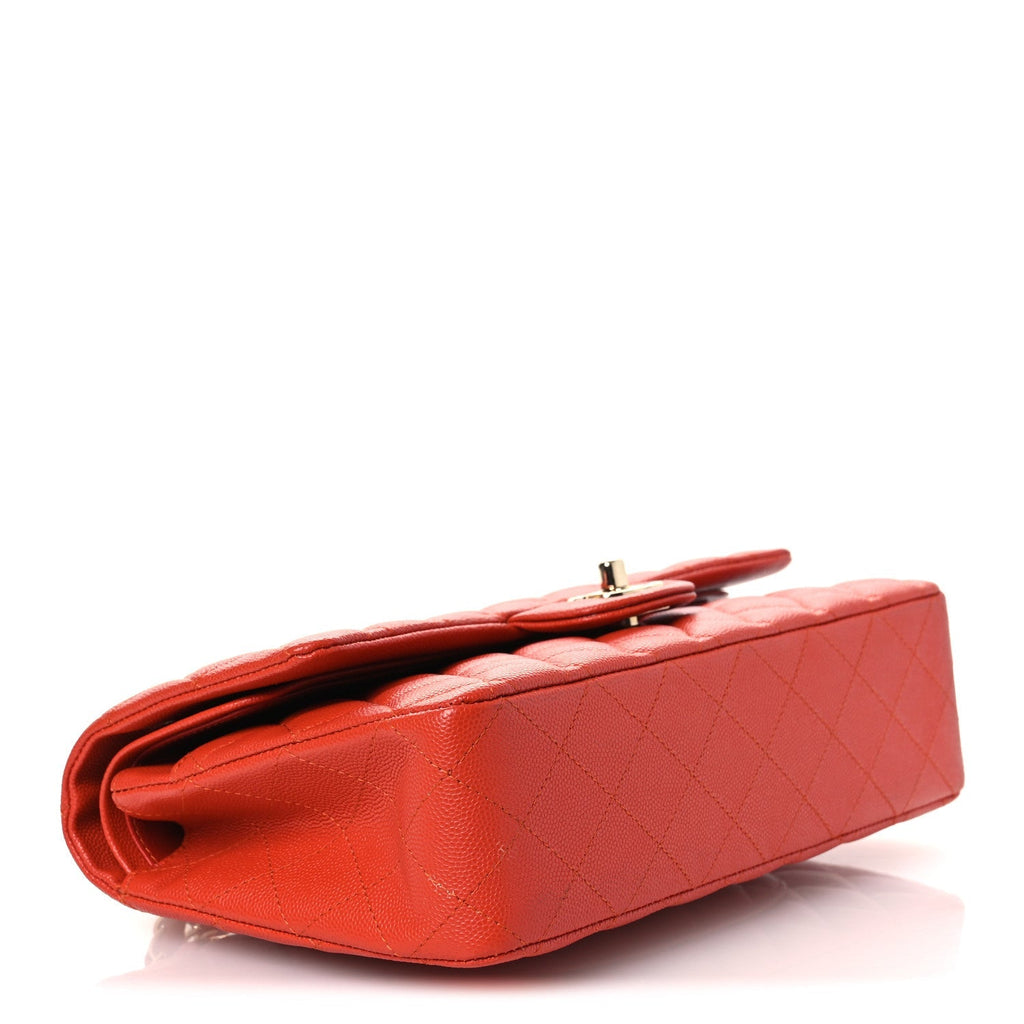 Caviar Quilted Medium Double Flap Light Red