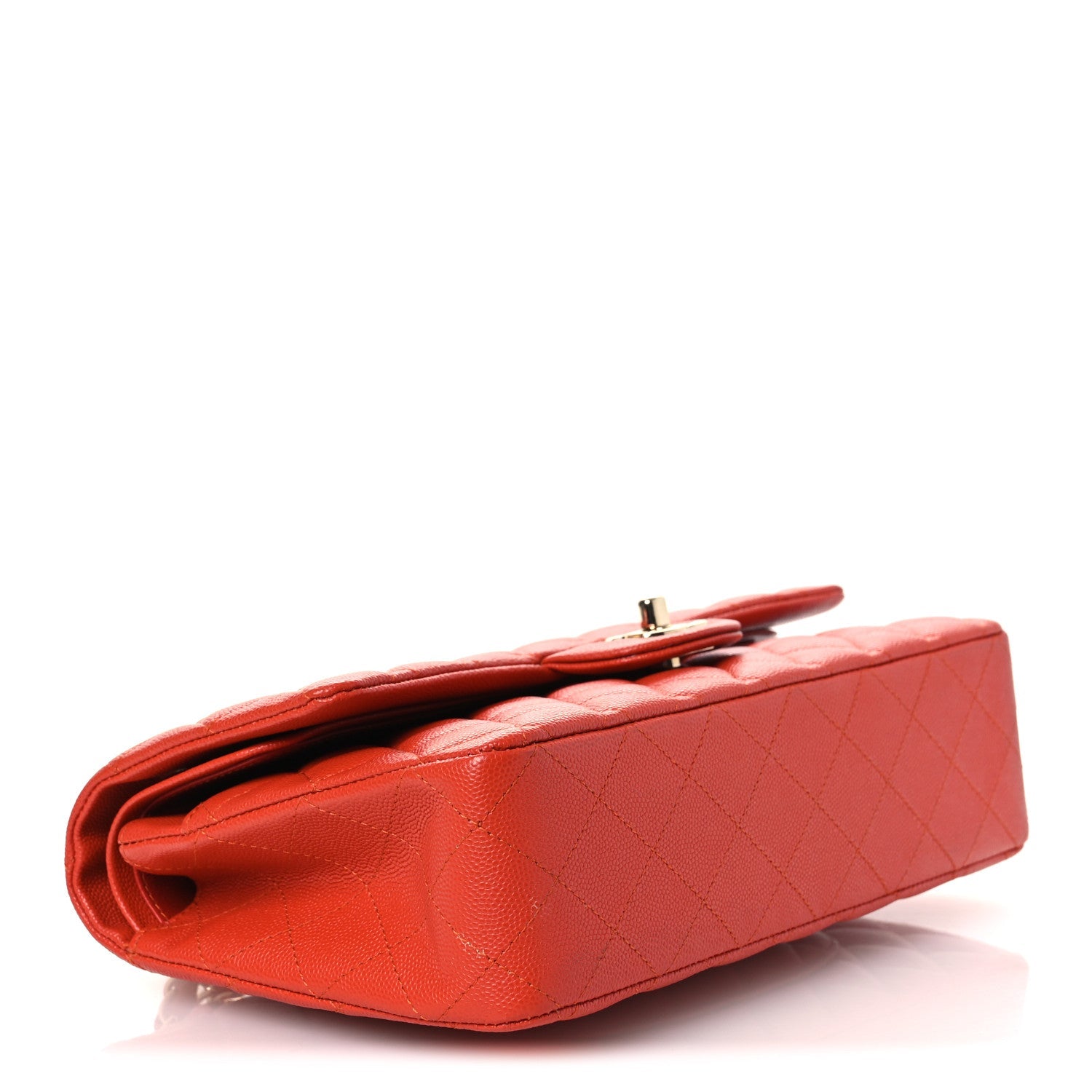Caviar Quilted Medium Double Flap Light Red